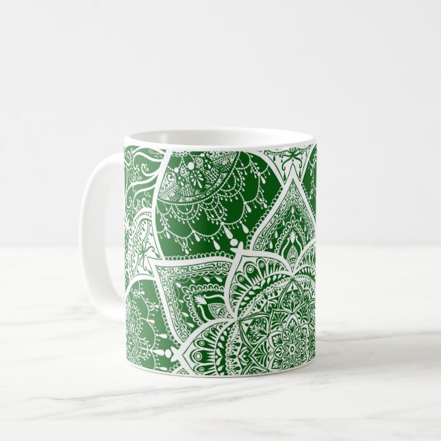Grönt och White Mandala - Loergann in Moringa Kaffemugg (Framsida vänster)