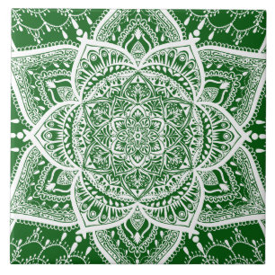 Grönt och White Mandala - Loergann in Moringa Kakelplatta