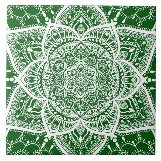 Grönt och White Mandala - Loergann in Moringa Kakelplatta (Framsidan)