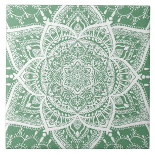 Grönt och White Mandala - Loergann in Sage Kakelplatta