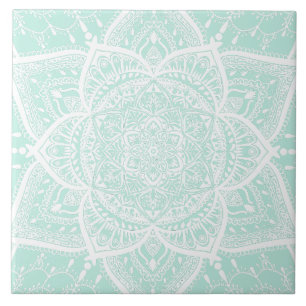 Grönt och White Mandala - Loergann in Sea Glass Kakelplatta