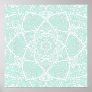 Grönt och White Mandala - Loergann in Sea Glass Poster