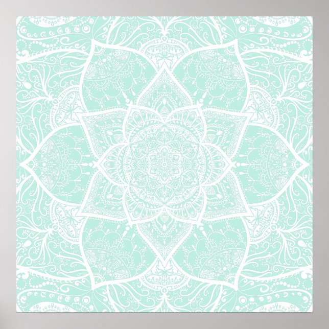 Grönt och White Mandala - Loergann in Sea Glass Poster (Framsidan)