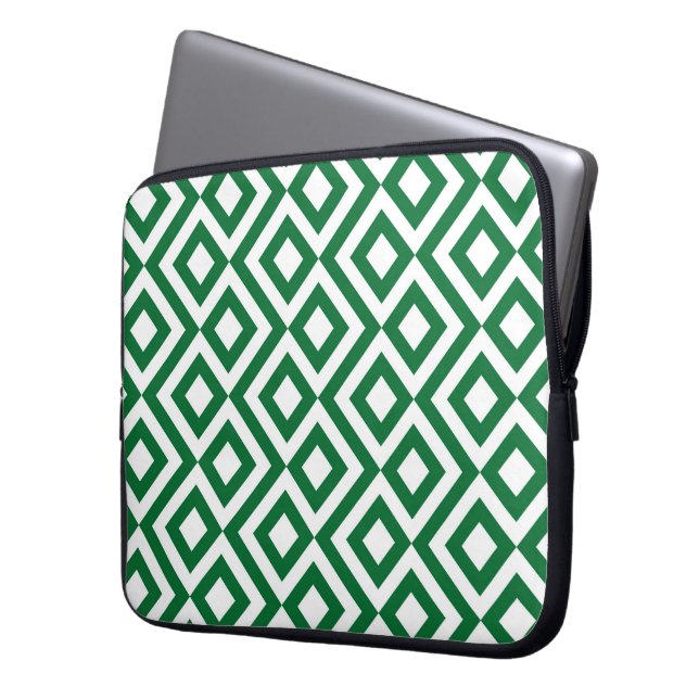 Grönt och White Meander Laptop Sleeve (Framsidan Vänster)