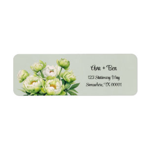 Grönt och White Peony Elegant bröllop Adress Returadress Etikett