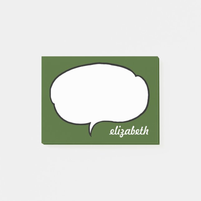 Grönt och White Talk Bubble Personlig Namn Post-it Block (Framsida)