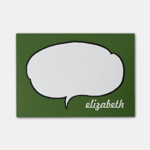 Grönt och White Talk Bubble Personlig Namn Post-it Block