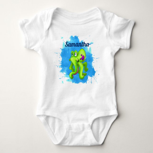 Grönt Octopus Baby Bodydräkt T Shirt (Framsida)