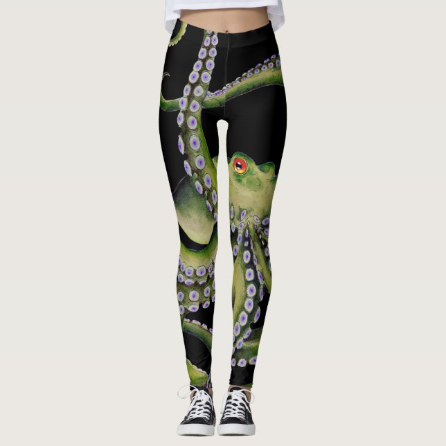 Grönt Octopus Black Leggings (Framsida)
