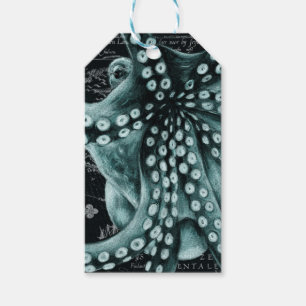Grönt Octopus Färgpenna Karta Presentetikett