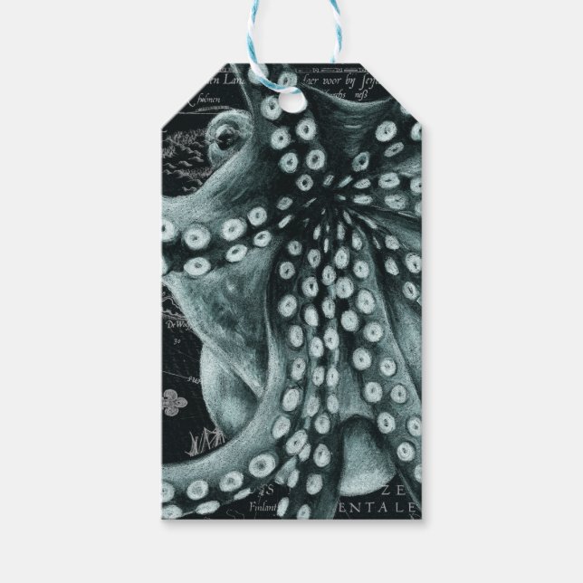 Grönt Octopus Färgpenna Karta Presentetikett (Framsidan)
