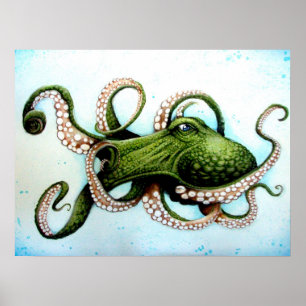 Grönt Octopus Poster