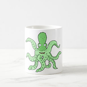 Grönt Octopus-tecken Quirky Sea Monster Kaffemugg