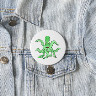 Grönt Octopus-tecken Quirky Sea Monster Knapp