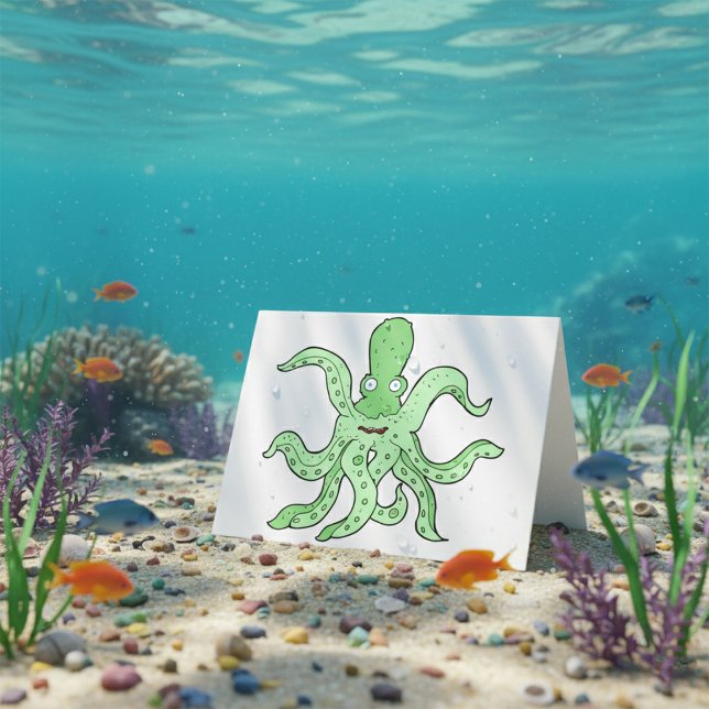 Grönt Octopus-tecken Quirky Sea Monster Kort (Skapare uppladdad)