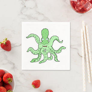 Grönt Octopus-tecken Quirky Sea Monster Pappersservett