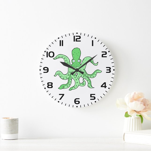 Grönt Octopus-tecken Quirky Sea Monster Stor Klocka (Skapare uppladdad)