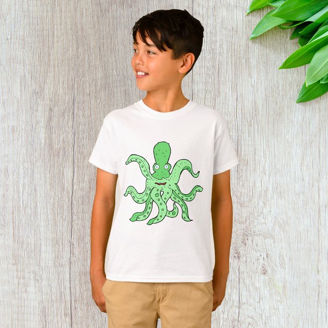 Grönt Octopus-tecken Quirky Sea Monster T Shirt (Skapare uppladdad)
