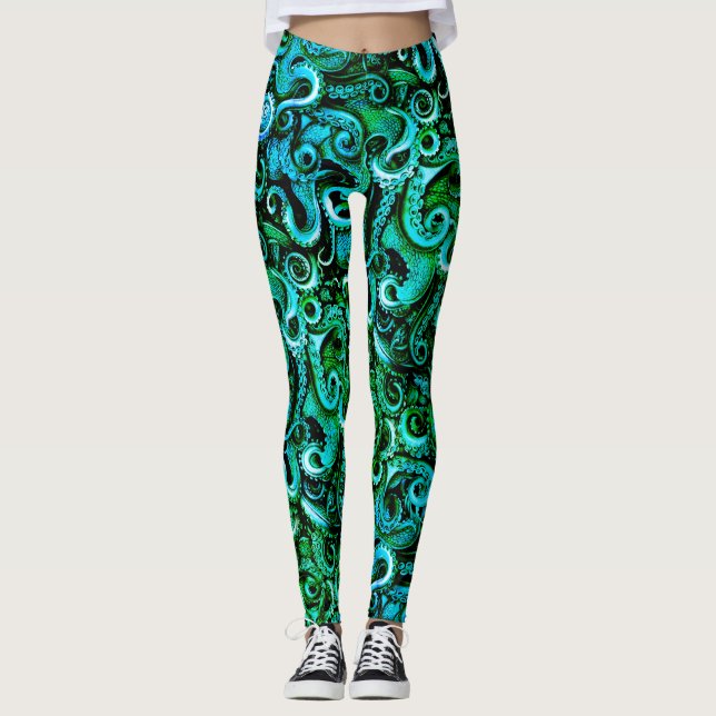 Grönt Octopus Tentacles Leggings Sea Steampunk (Framsida)