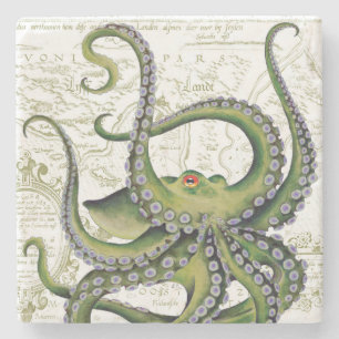 Grönt Octopus Vintage Karta White Stenunderlägg