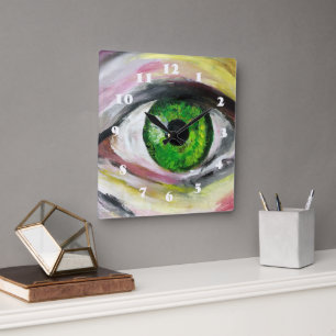 Grönt Öga Art Fyrkantig Klocka