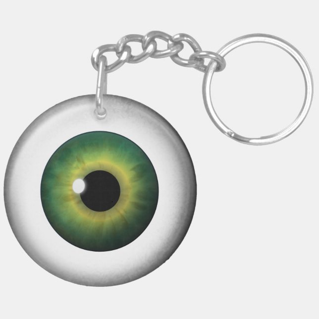 Grönt Öga Eyeball Round Two Sided Acrylic Keychain (Vänster Baksida)