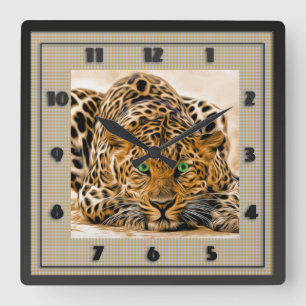 Grönt Öga Leopard namn Hoho Fyrkantig Klocka