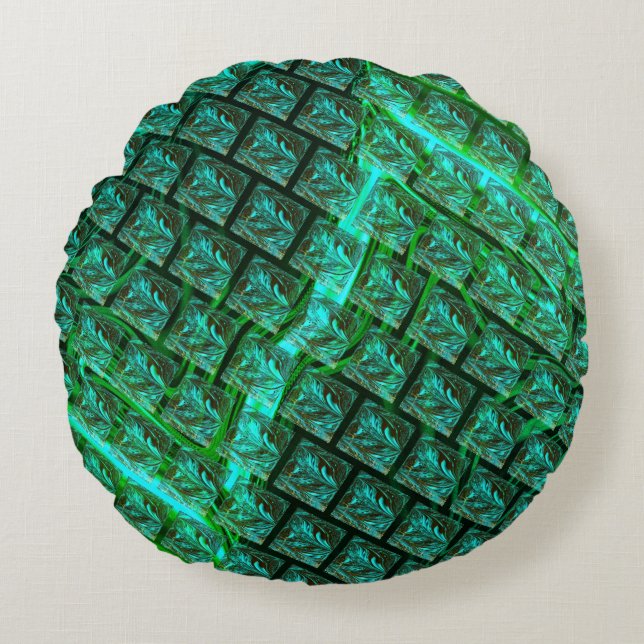 "Grönt ögon i rutnät", skrapad och suddig Rund Kudde (Framsidan)