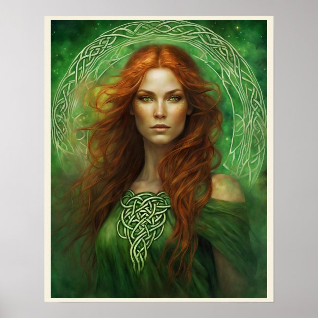 Grönt Ögon Red Hair Celtic Knot Porträtt Poster (Framsidan)