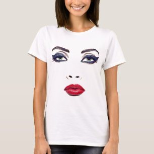Grönt Ögon Red Läppar Woman Ansikte Original Ma T Shirt