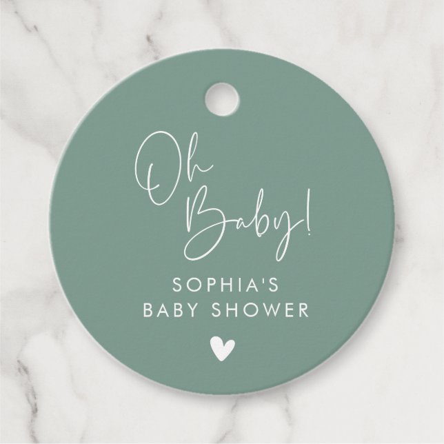 Grönt Oh Baby Modern Boho Baby Shower Gåvor Etiketter (Framsida)