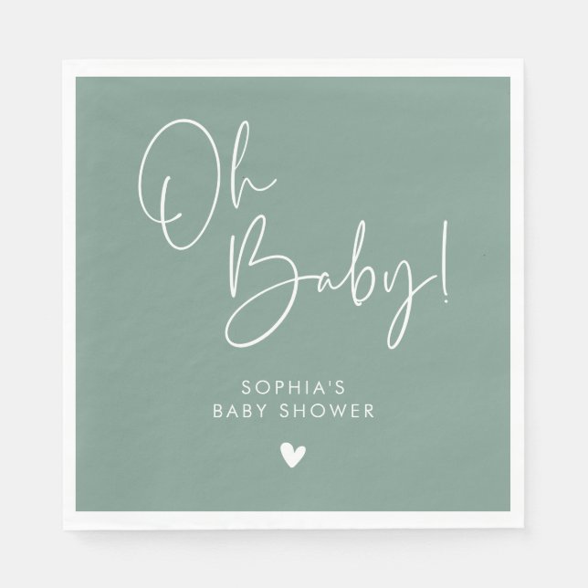Grönt Oh Baby Modern Boho Baby Shower Pappersservett (Framsidan)