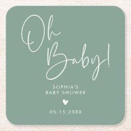 Grönt Oh Baby Modern Boho Baby Shower Underlägg Papper Kvadrat