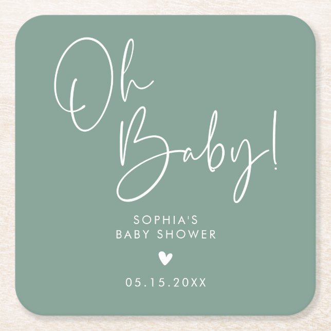 Grönt Oh Baby Modern Boho Baby Shower Underlägg Papper Kvadrat (Framsidan)