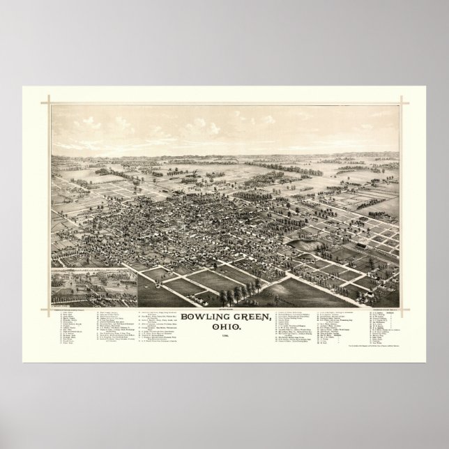Grönt, OH Panoramic Karta - 1888 Poster (Framsidan)