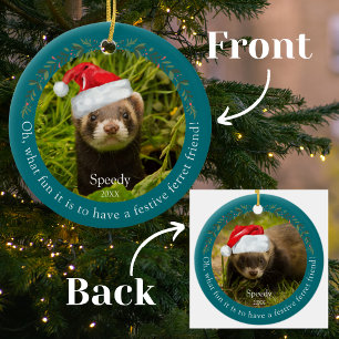 Grönt Oh, vilken Roligt Ferret Pet-jul Julgransprydnad Keramik