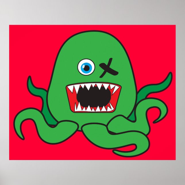 Grönt Oktomonster Poster (Framsidan)