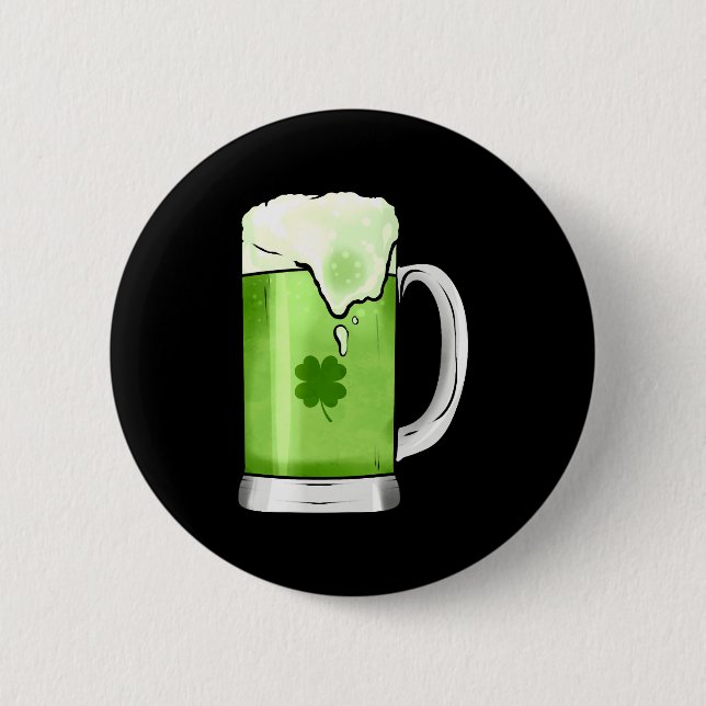 Grönt öl med Shamrock på St Patrick-dagen Knapp (Framsida)