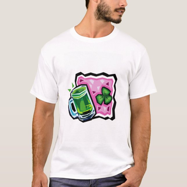 Grönt öl & Shamrock Tee Shirt (Framsida)