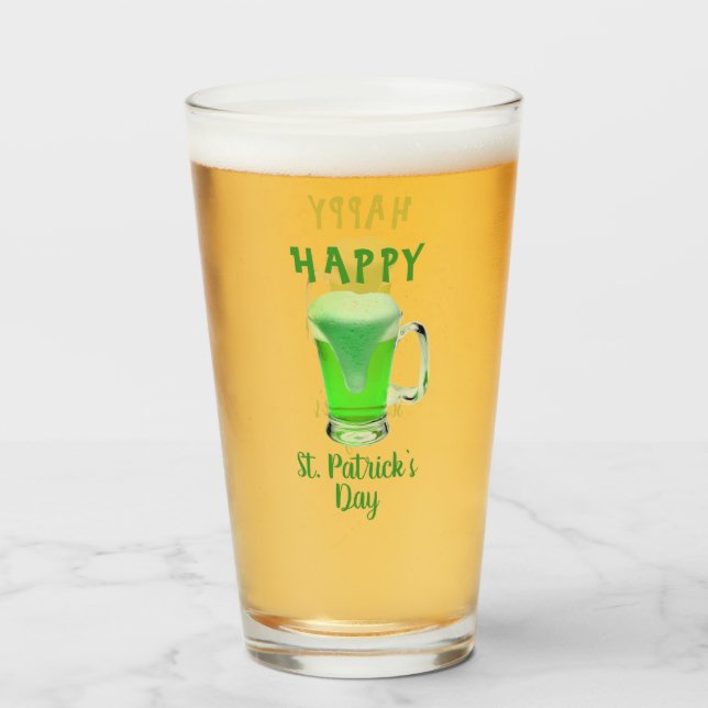 Grönt ölbärglas Glad St. Patricks dag Glaskopp (Framsida fylld)