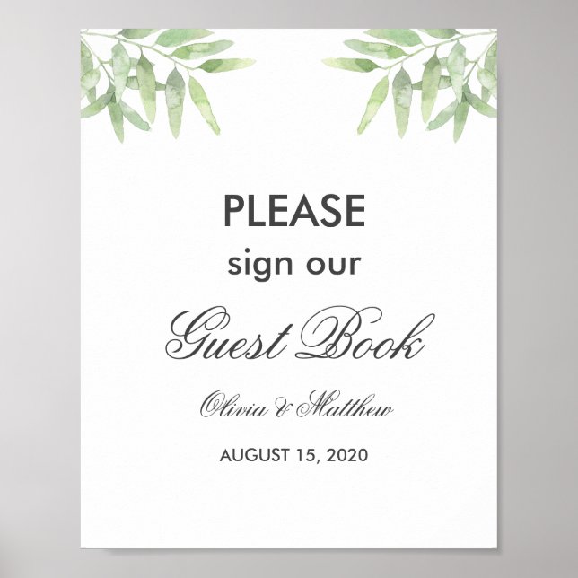 Grönt Olive Grenar. Guest bok bröllop Poster (Framsidan)