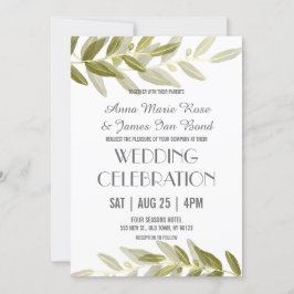 Grönt Olive Löv bröllopsinbjudningar Inbjudningar