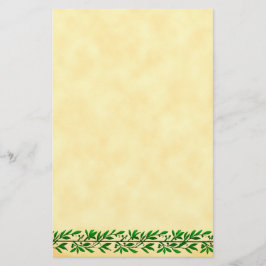 Grönt Olive Löv Gräns Faux Parchment Stationery Brevpapper