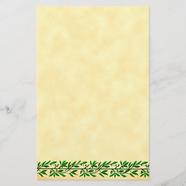 Grönt Olive Löv Gräns Faux Parchment Stationery Brevpapper (Framsida)