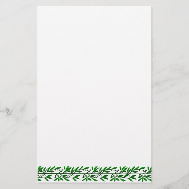 Grönt Olive Löv Gräns Stationery Brevpapper (Framsida)