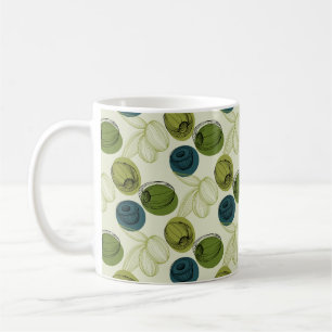 Grönt Olive Sketch Teckning Mönster Kitchen Kaffemugg