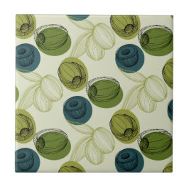 Grönt Olive Sketch Teckning Mönster Kitchen Kakelplatta