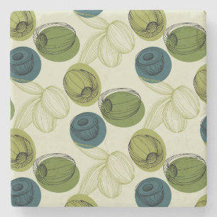 Grönt Olive Sketch Teckning Mönster Kitchen Stenunderlägg