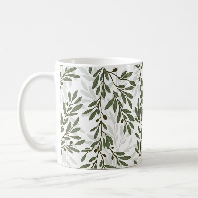 Grönt Olive Träd Gren Medelhavet Mönster Kaffemugg (Vänster)