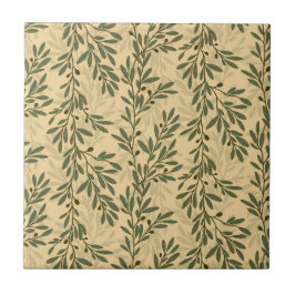 Grönt Olive Träd Gren Medelhavet Mönster Kakelplatta